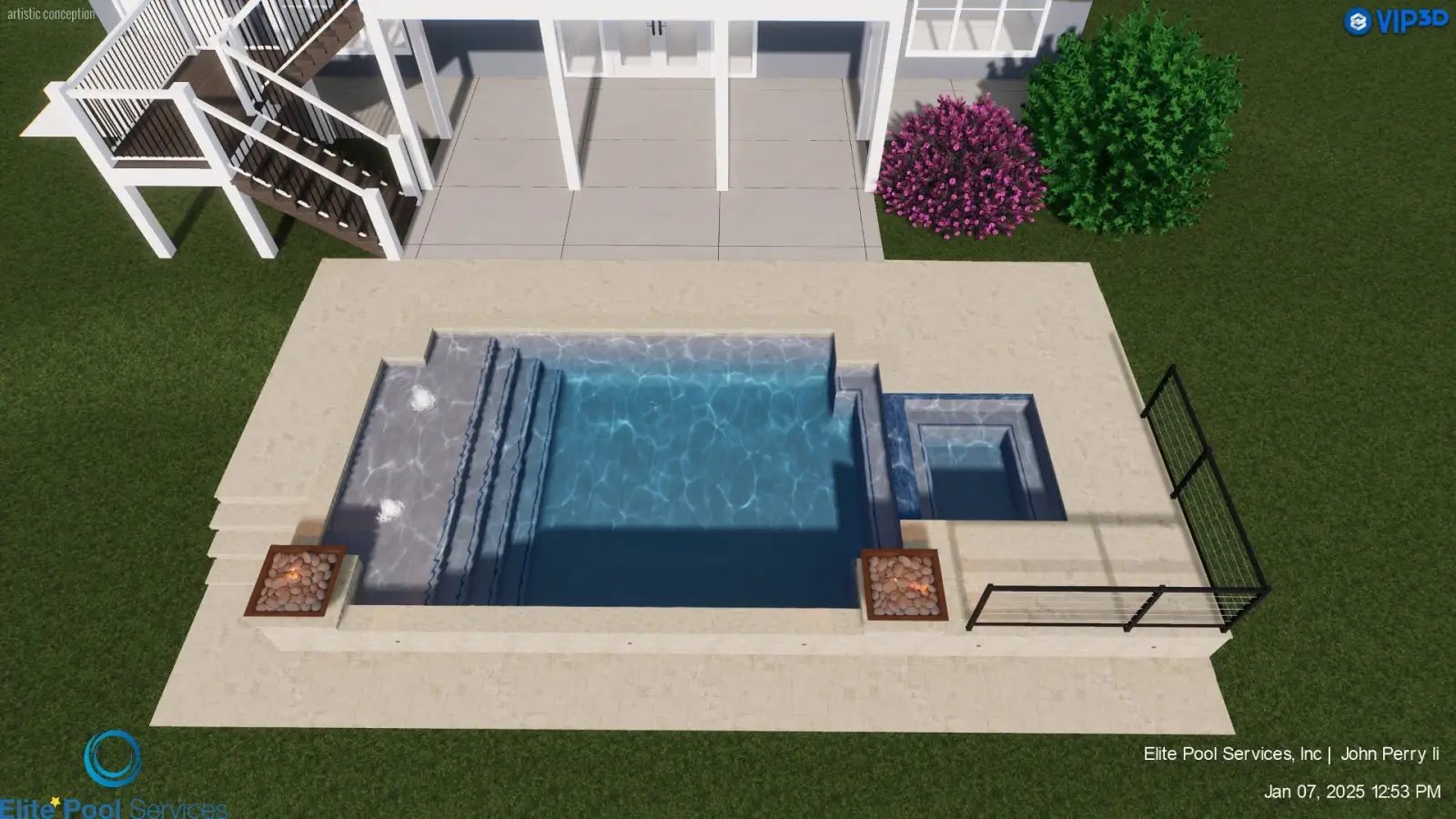 3D design render of a new pool and spa